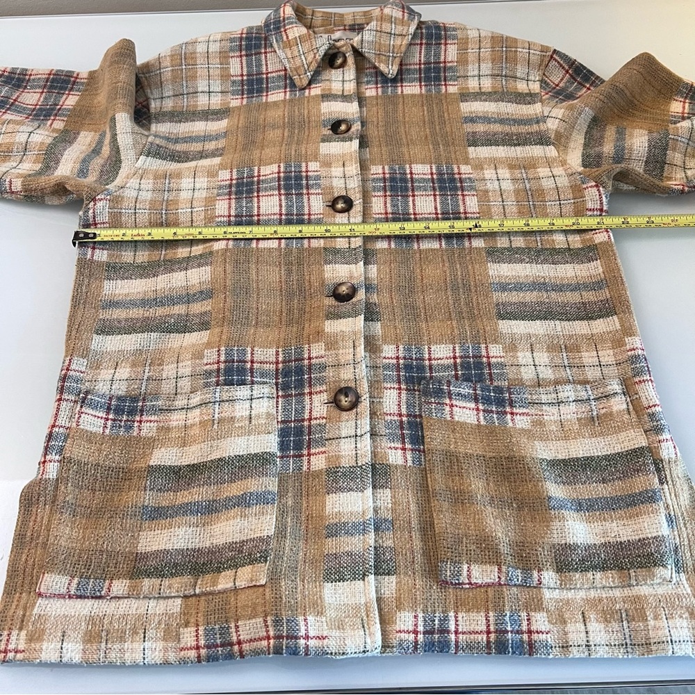 DALMYS | Cream, tan, & blue checked plaid rare vintage shacket jacket coat - Picture 12 of 12